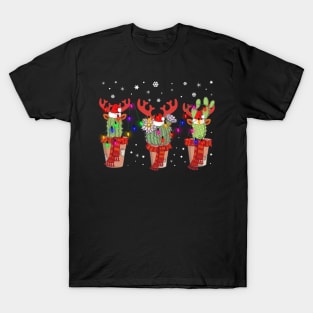 Cactus Christmas Lights Decoration Santa Hat Cactus Lovers T-Shirt